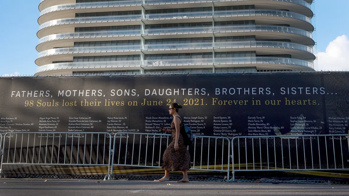 A memorial at the site of the Surfside collapse