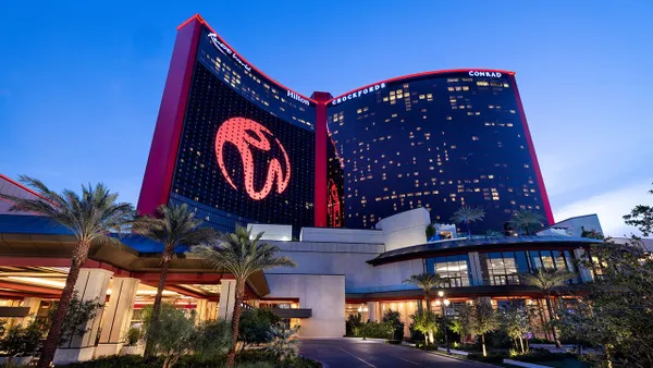 The exterior of Resorts World Las Vegas along the Las Vegas Strip.