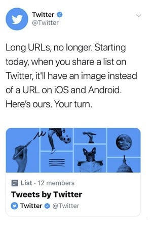 Twitter list card example