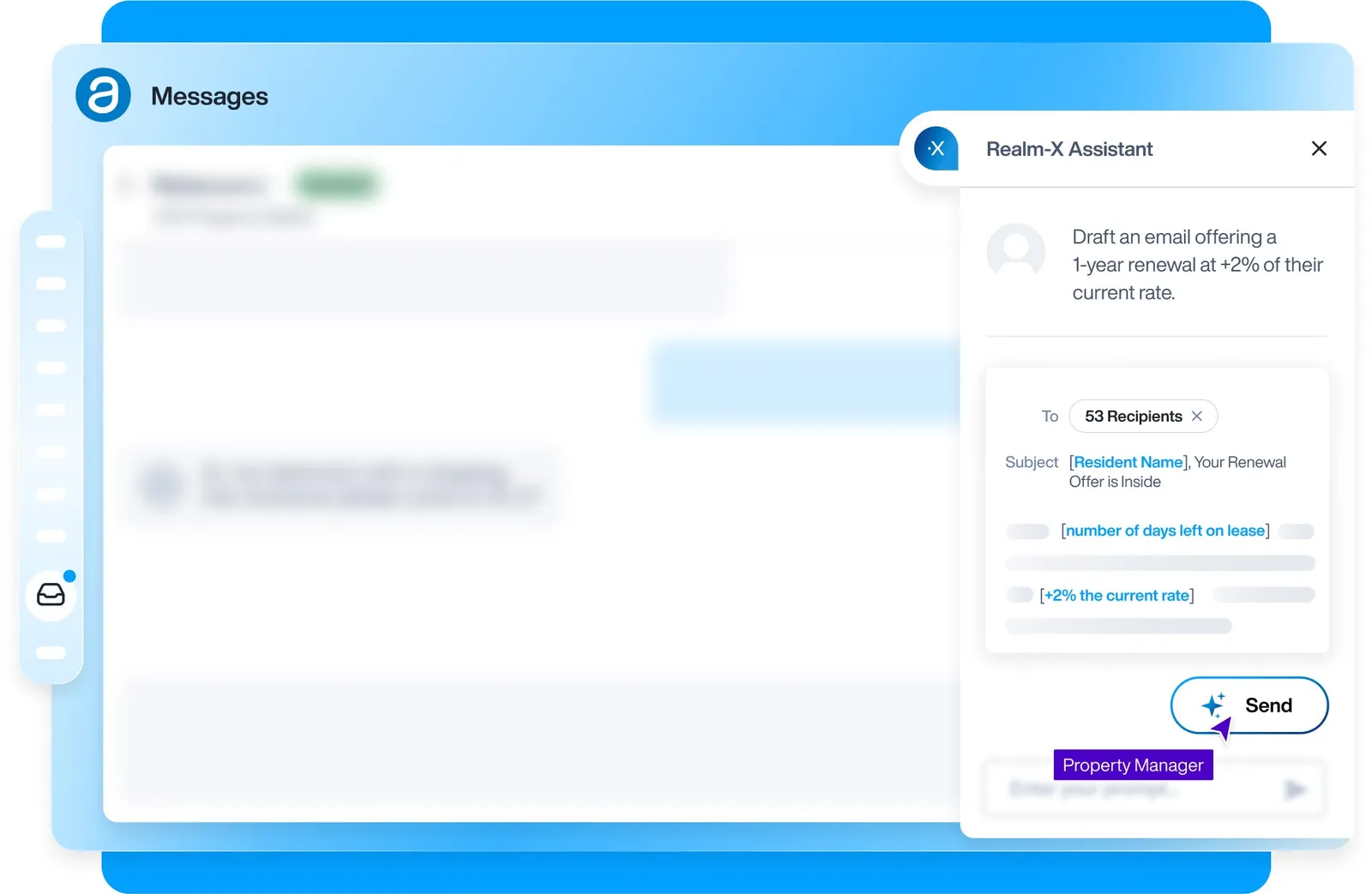 A screenshot of Appfolio&#x27;s Realm-X Messages platform.