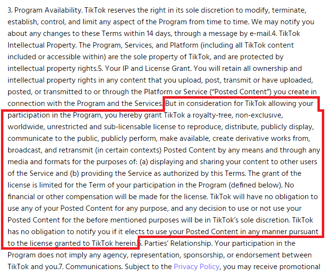 TikTok usage agreement