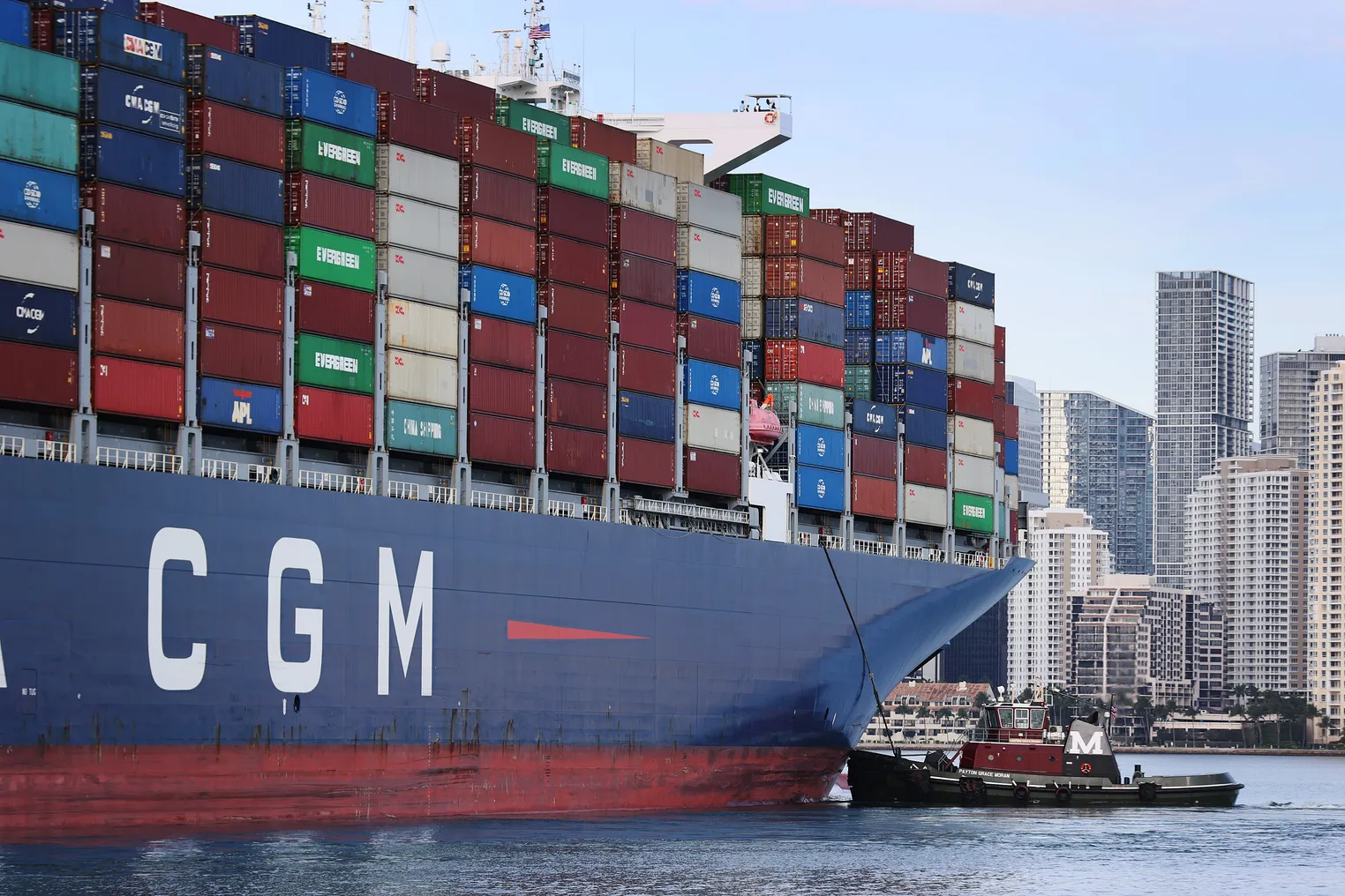 The CMA CGM Argentina container ship arrives at PortMiami.