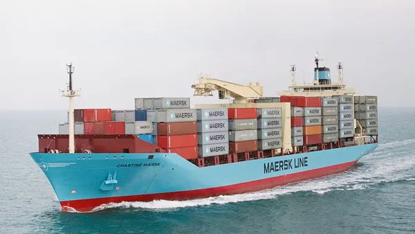 The Chastine Maersk delivers containers across the ocean.