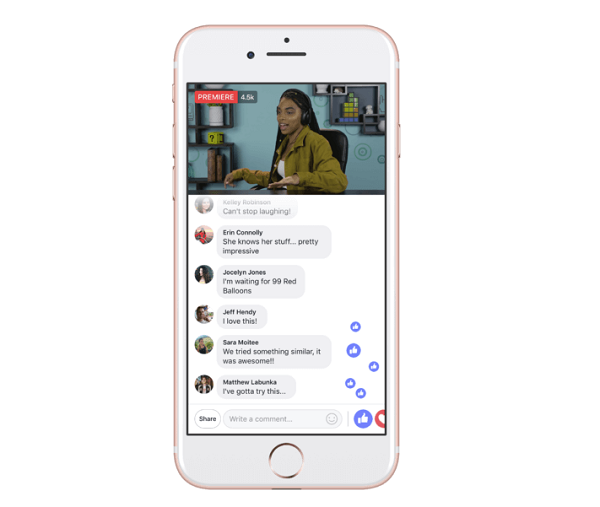 Screenshot of Facebook's Premieres video viewing option