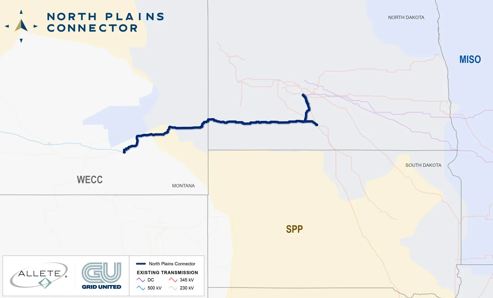 A map of the proposed Northern Plains Connector transmission line between North Dakota and Montana.