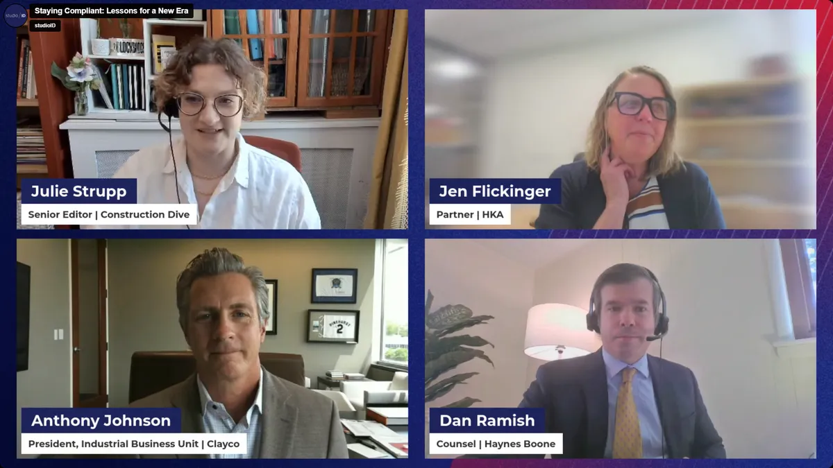 A screenshot of four people speaking at a virtual webinar.