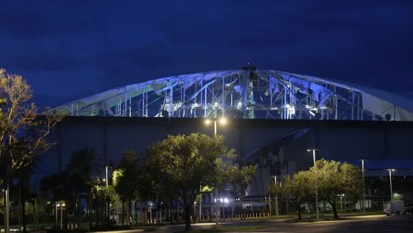 A stadium roof with a shredded fabric roof.