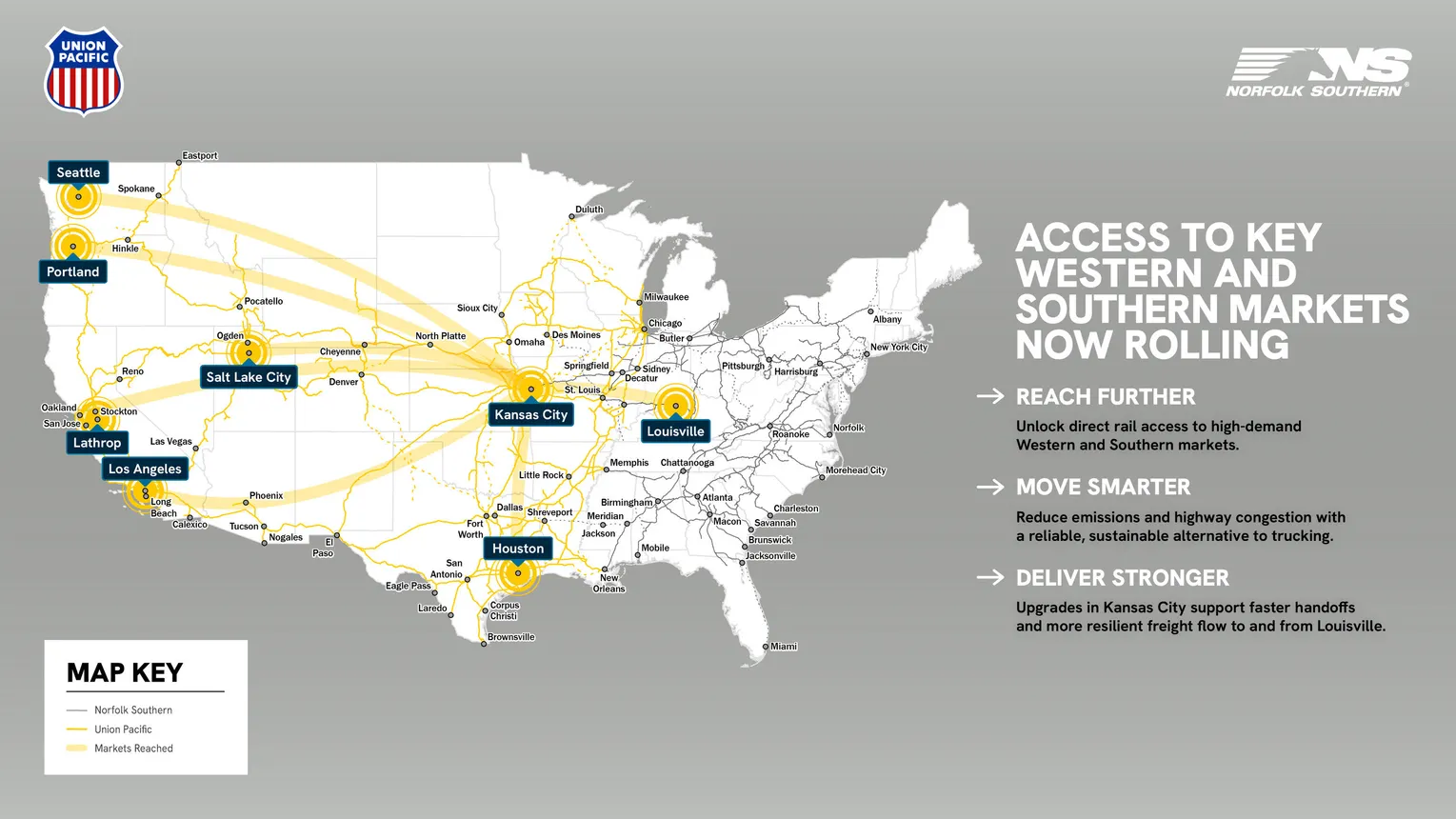 A map of a new service offering from two major railroads.