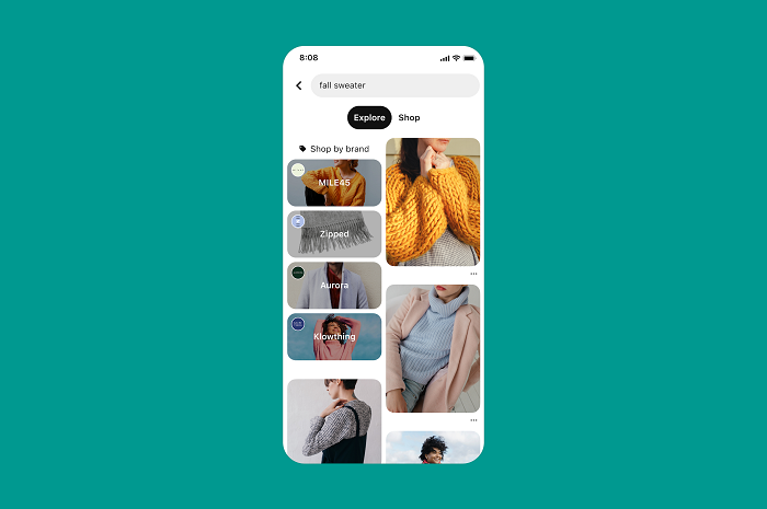Pinterest shopping results