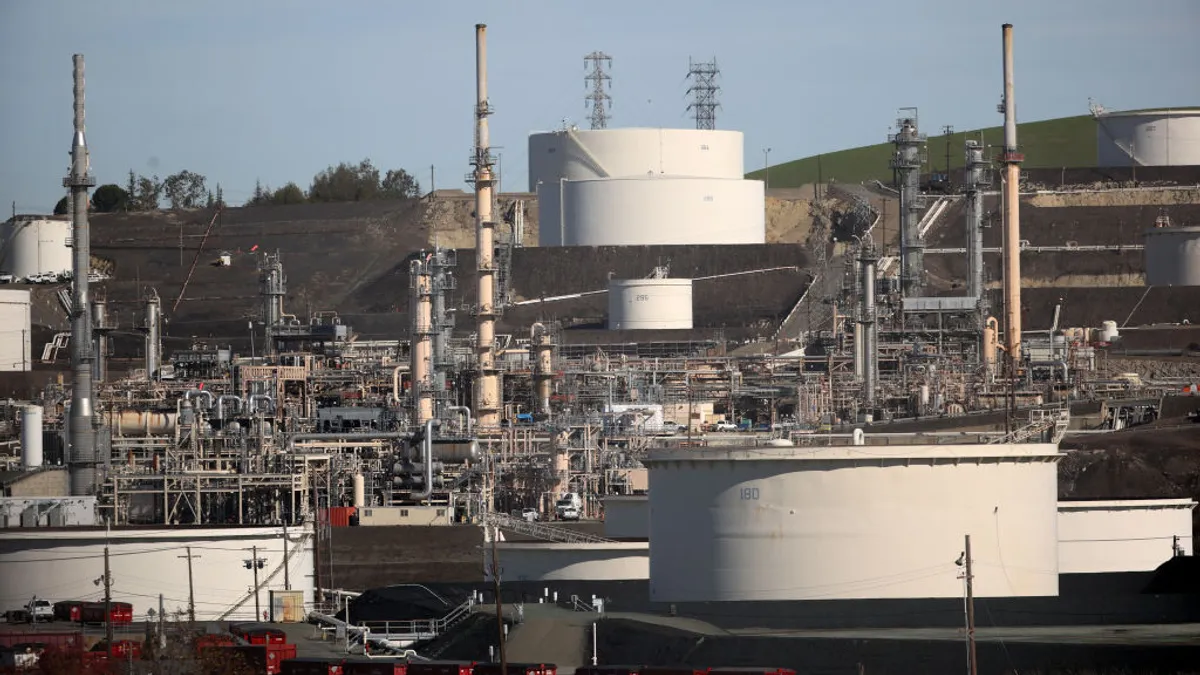 A view of storage tanks at the Phillips 66 refinery on Nov. 17, 2021.