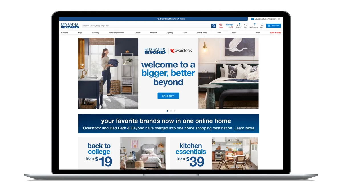 A screenshot of the new Bed Bath & Beyond website depicted on a desktop device