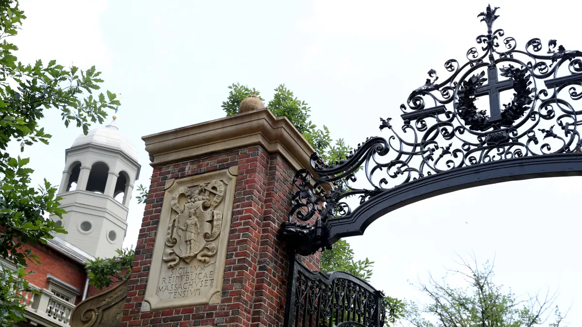 A view of the gate at Harvard University.