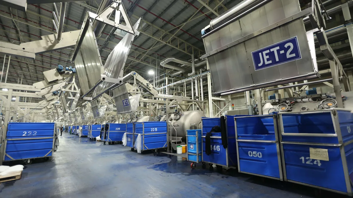 The interior of a Gildan garment dyeing facility.