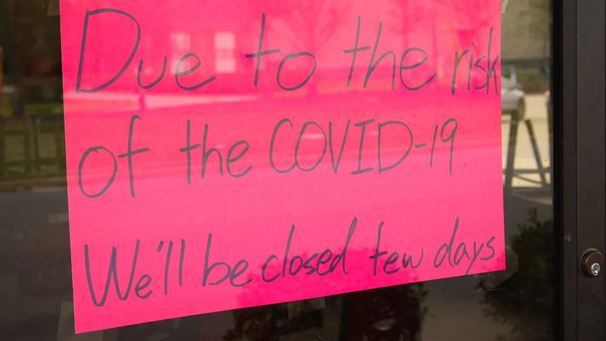 A sign outside a restaurant that was temporarily closed during the novel coronavirus pandemic in 2020.