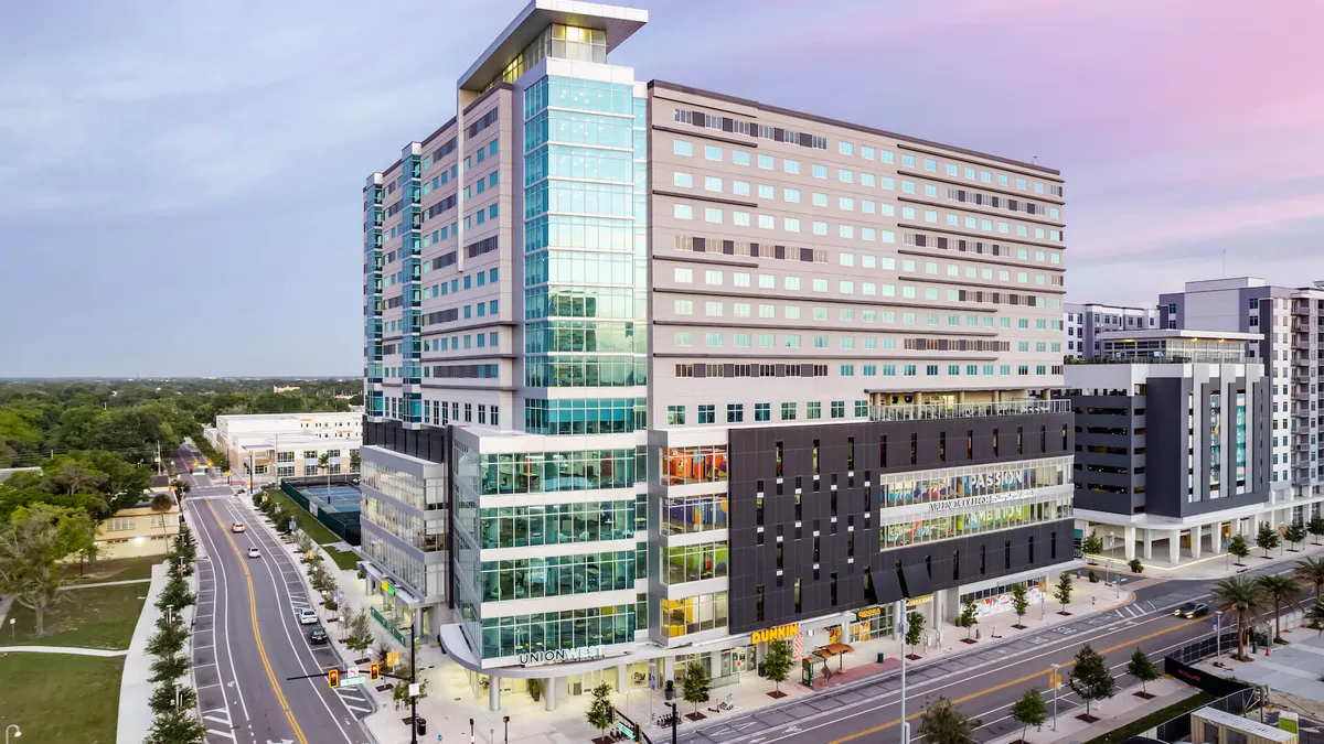 High-rise student housing property with glass facade