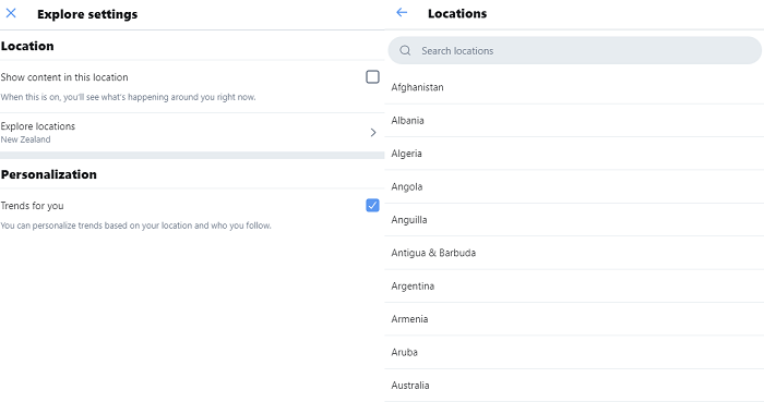 Twitter location change in Explore
