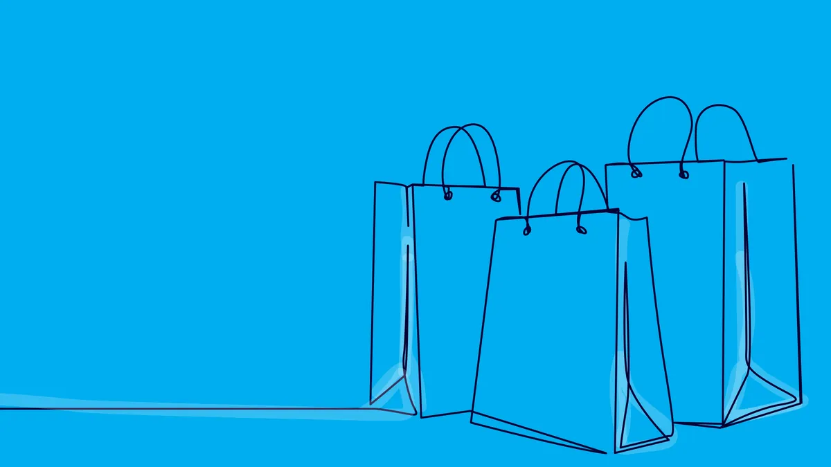 Continuous one line drawing of shopping bags