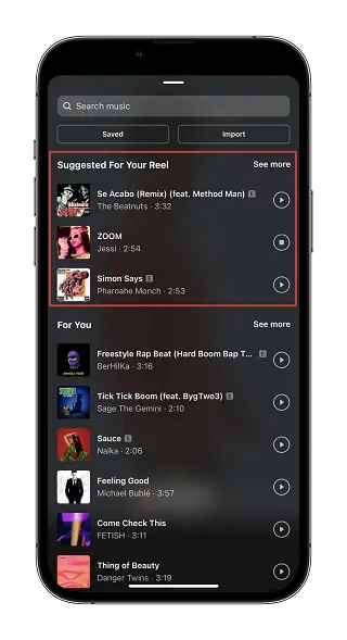 Instagram Reels music recommendations