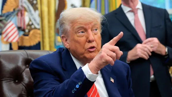 President Donald Trump speaks at the White House on May 8, 2025.