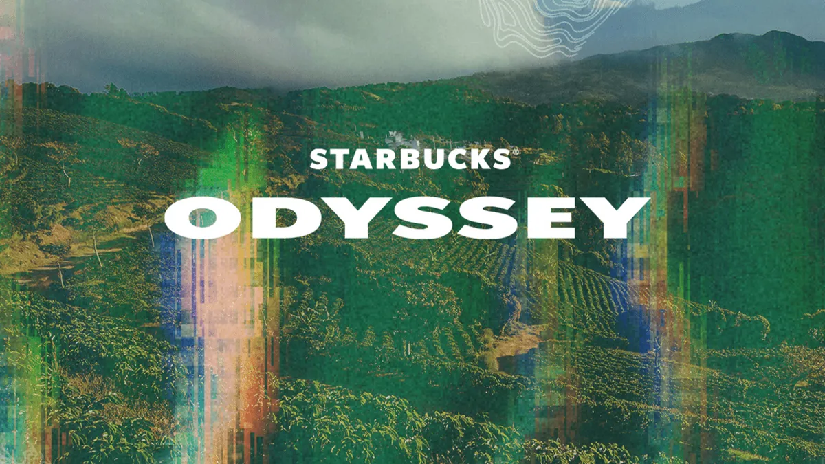 A promotional image for Starbucks NFT marketplace, Starbucks Odyssey.