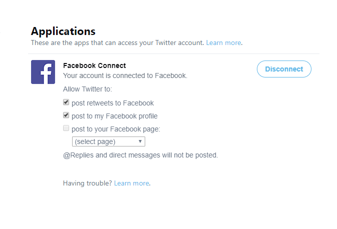 Twitter Facebook connection