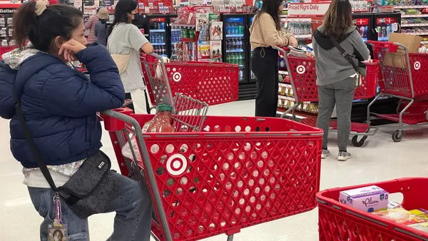 Customers on the checkout line at a Target.