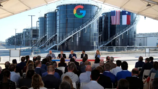 Texas Gov. Greg Abbott and Alphabet and Google CEO Sundar Pichai lead a panel at the Google Midlothian Data Center