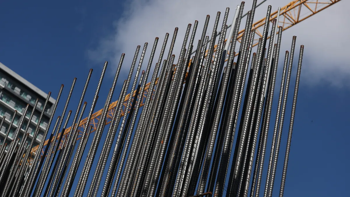 Steel rebar is used during the building of a condo tower