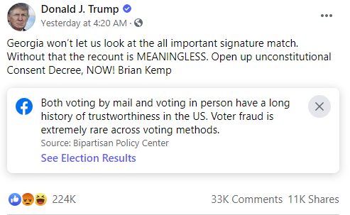 Trump Facebook post example