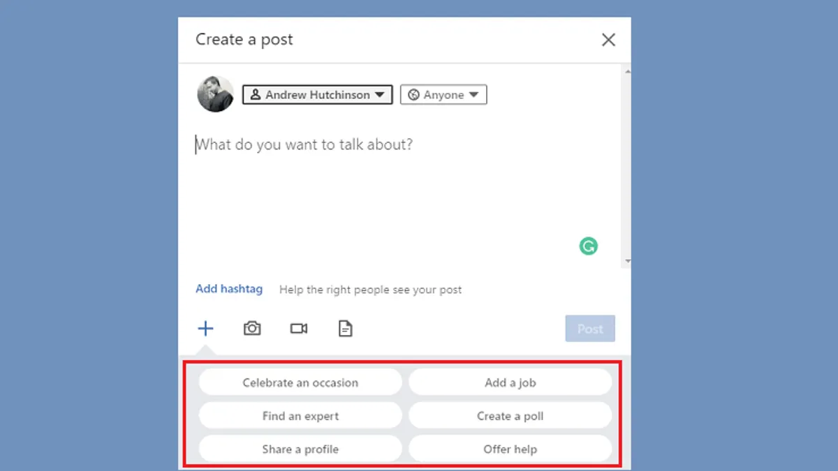 LinkedIn post composer options