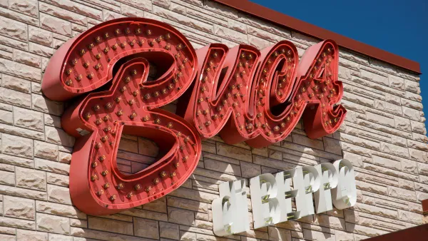 An image of a beige brick building with a large sign that says "Buca di Beppo."