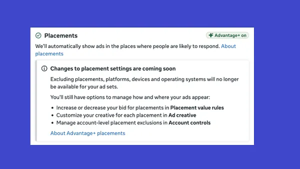 Meta ad placement controls