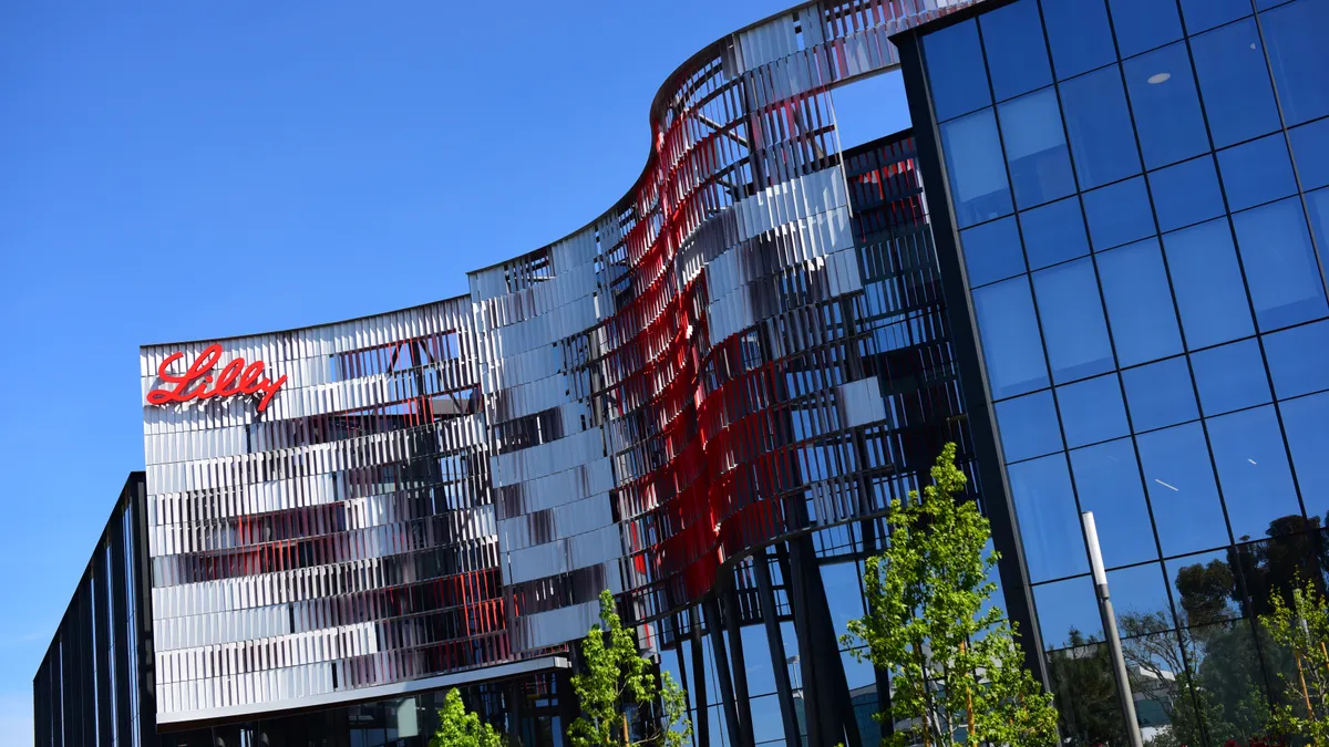 A building with logo of drugmaker Eli Lilly.