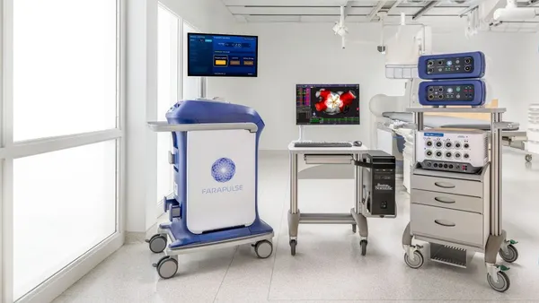 Boston Scientific's Farapulse pulsed field ablation system is shown in an operating room.