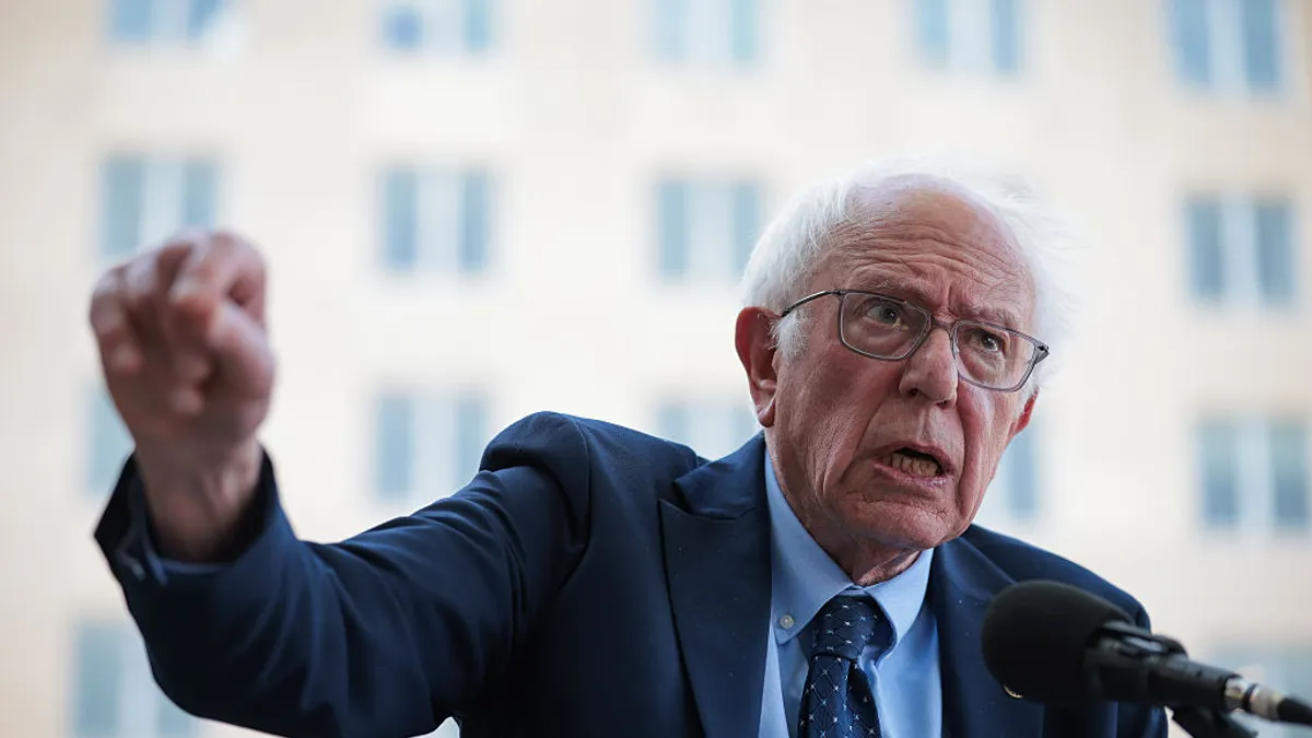 Bernie Sanders speaks at a rally.