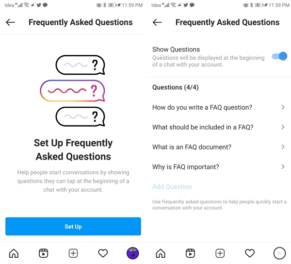 Instagram FAQ option