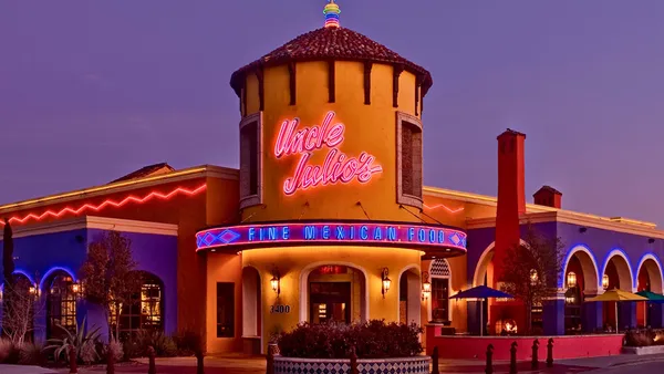 An evening photo of Uncle Julio's restaurant with dim lighting