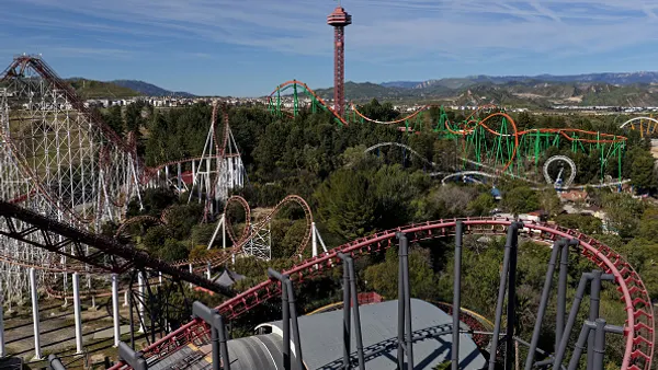 An aerial view of a roller coaster.