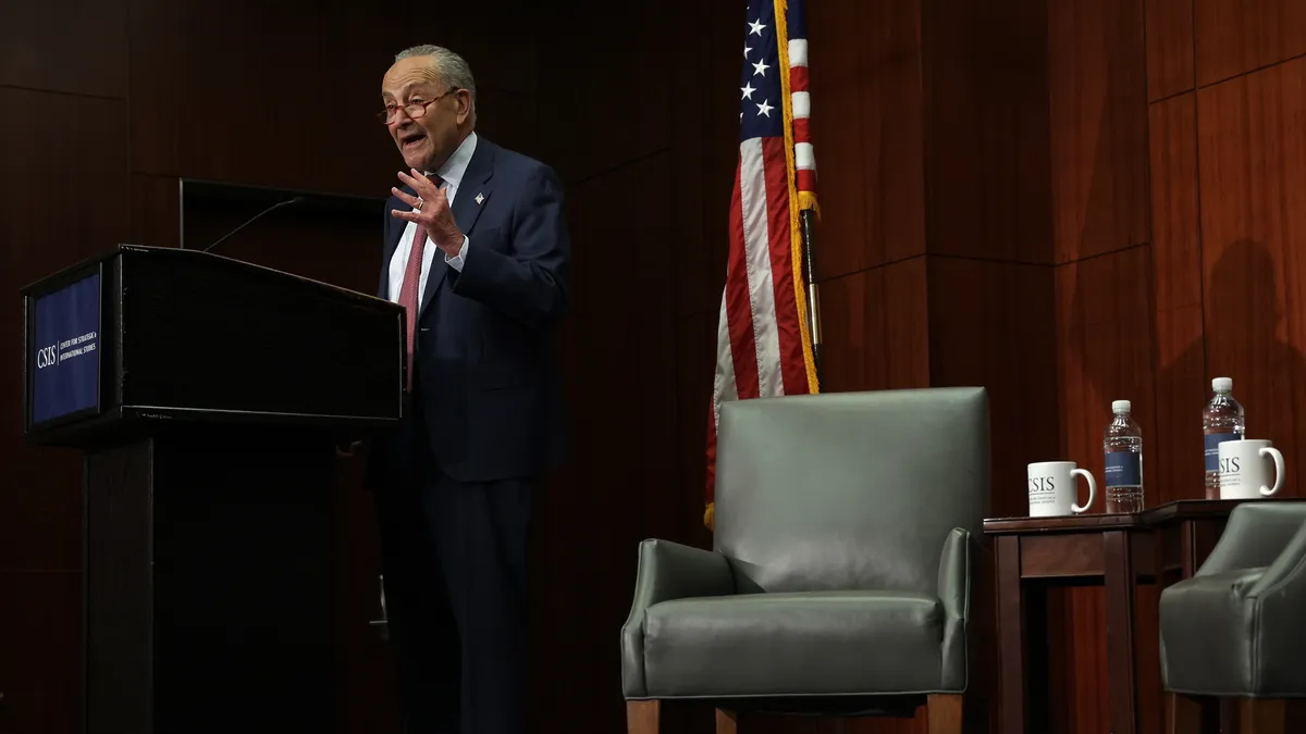 U.S. Senate Majority Leader Chuck Schumer, D-NY, speaks on AI technology at the Center for Strategic and International Studies on June 21, 2023 in Washington, DC.