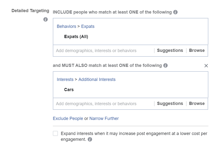 Facebook targeting expats and cars