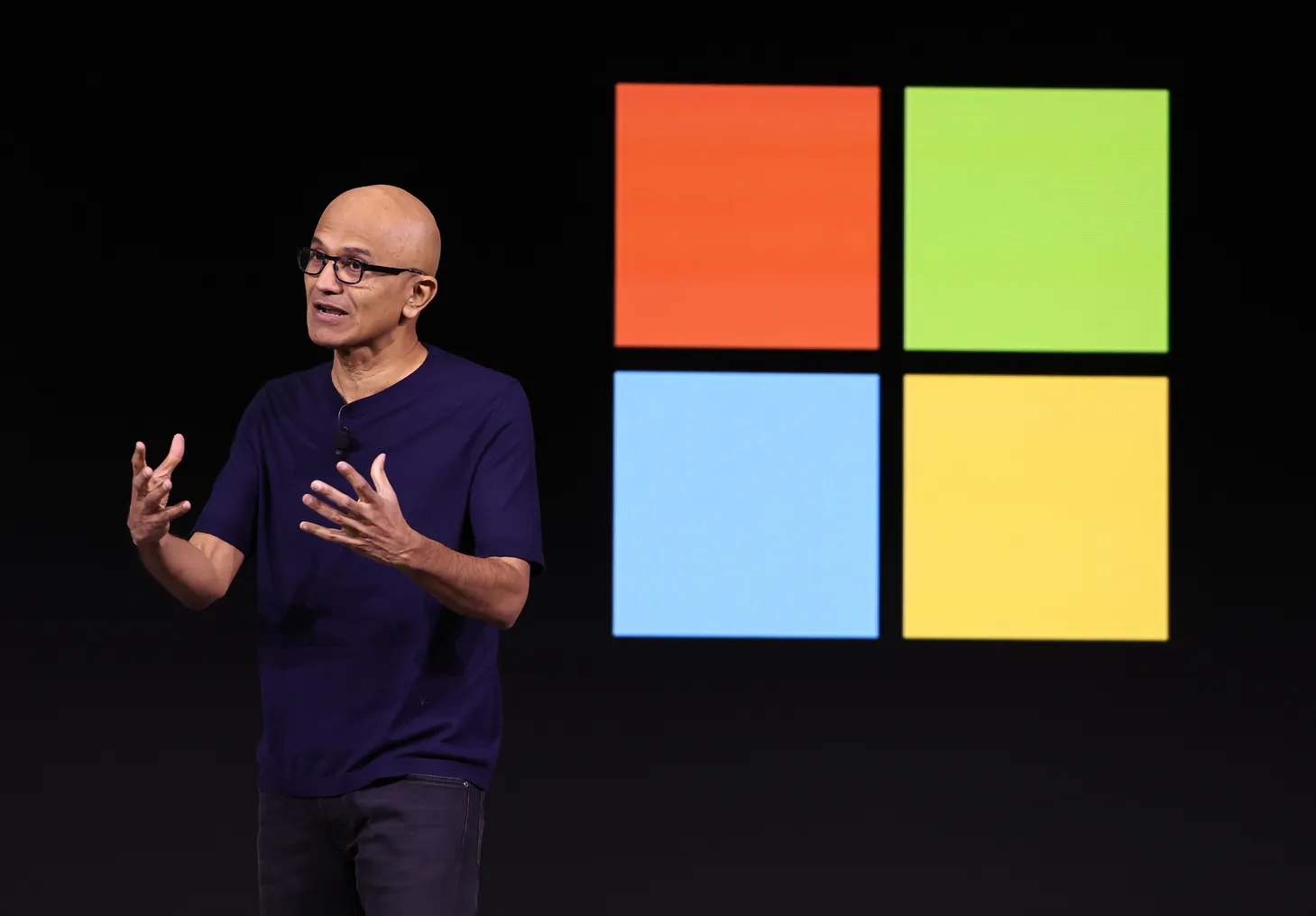 Microsoft CEO Satya Nadella speaks during the OpenAI DevDay event on November 06, 2023 in San Francisco, California.