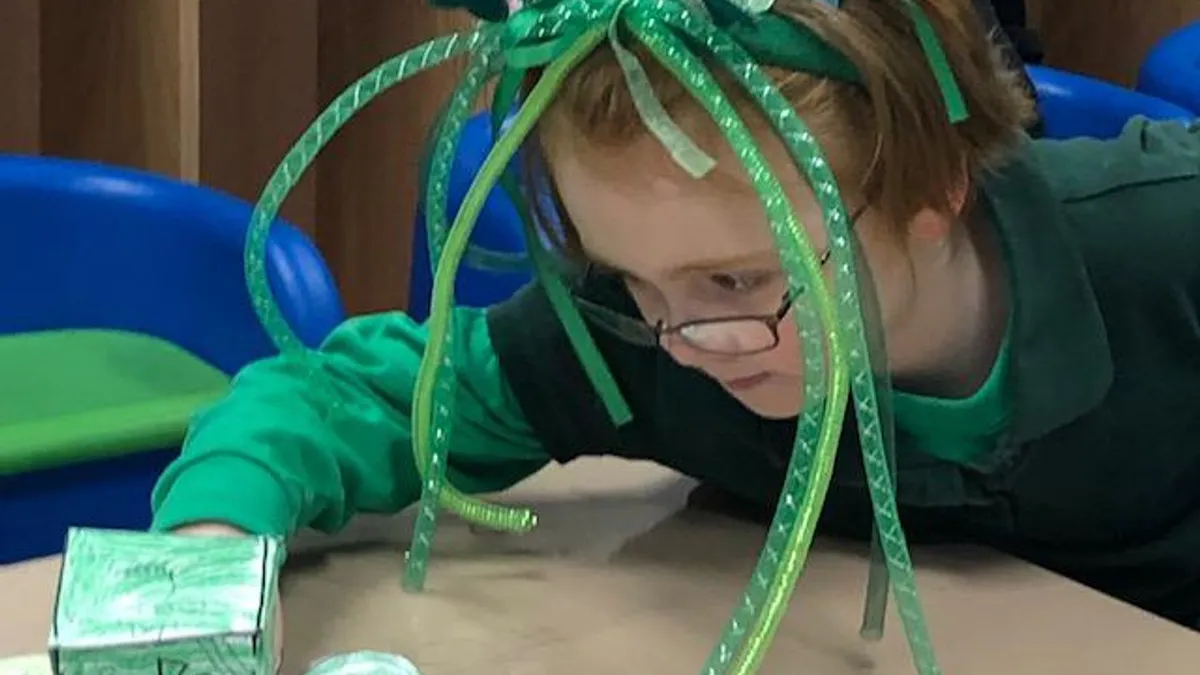 In March, students in Maura Renzi's 1st grade classroom at Edison School of the Arts in Indianapolis, Indiana, write about what they would say if they met a leprechaun.