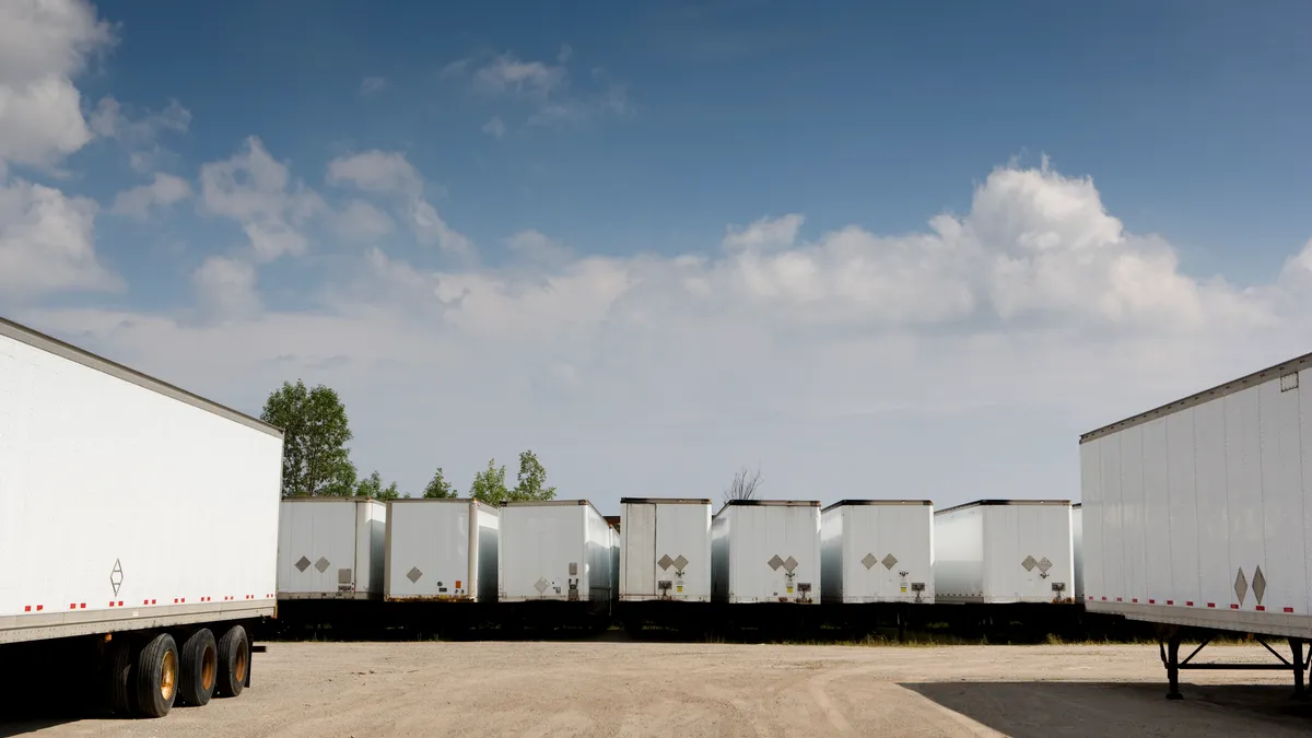 Trailers in a yard waiting to be shipped.