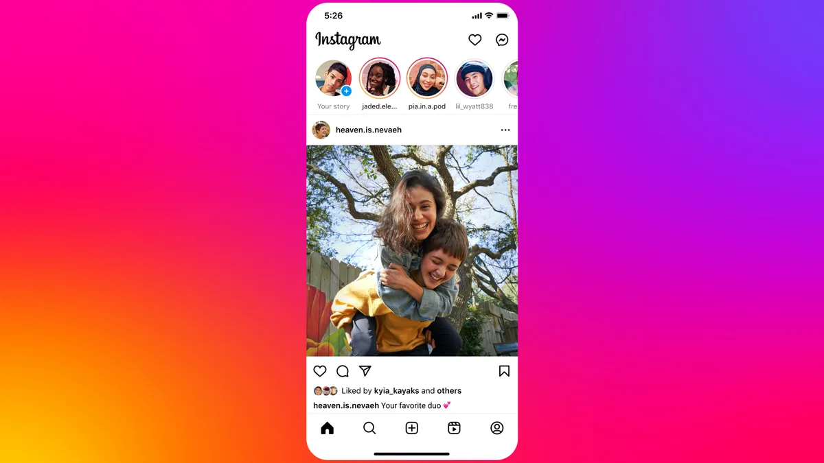 Screenshot of Instagram's new navigation home page