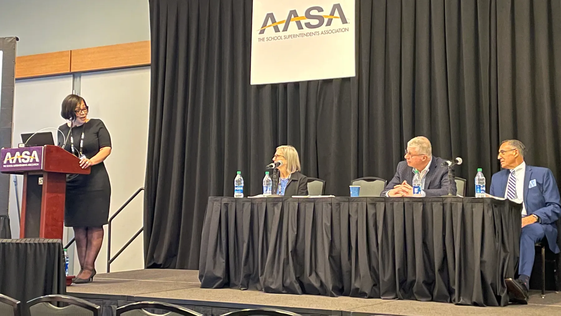 Guilford County Schools Superintendent Sharon Contreras speaks during a panel on assistant principals during AASA's national conference in Nashville, Tennessee.