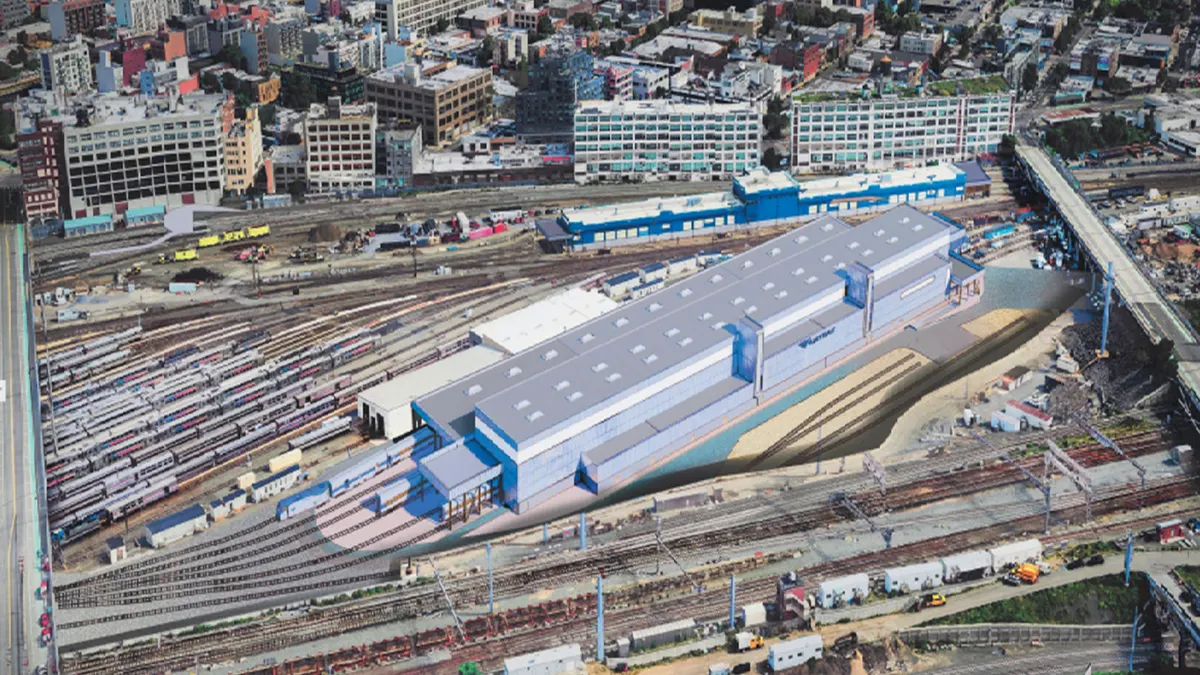 Aerial rendering of the rail yard modernization in the Sunnyside neighborhood of New York City