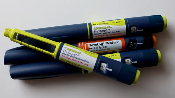 Four insulin pens sit on display manufactured by Novo Nordisk