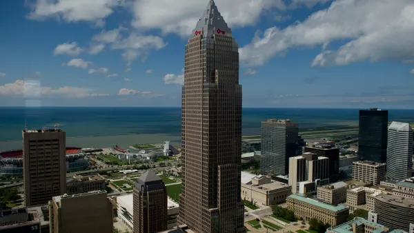 An aerial view of downtown Cleveland on July 8, 2014 in Cleveland, Ohio.