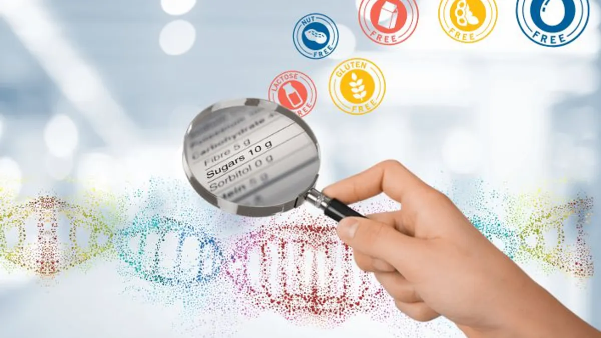 Graphic of dna strand with magnifying glass