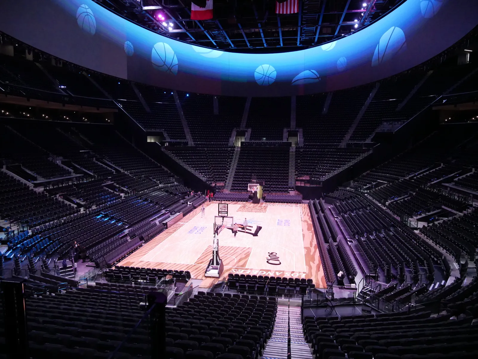 The basketball court at the Intuit Dome in Los Angeles